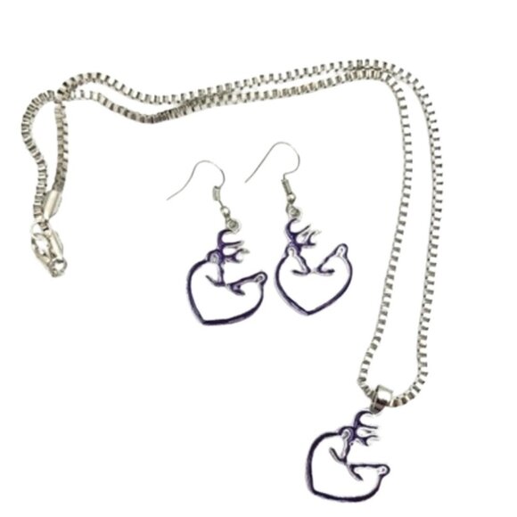 3/$20 Womens Necklace Drop Earrings Set Silver Plated Deer Pendant Purple Farm - Picture 10 of 10